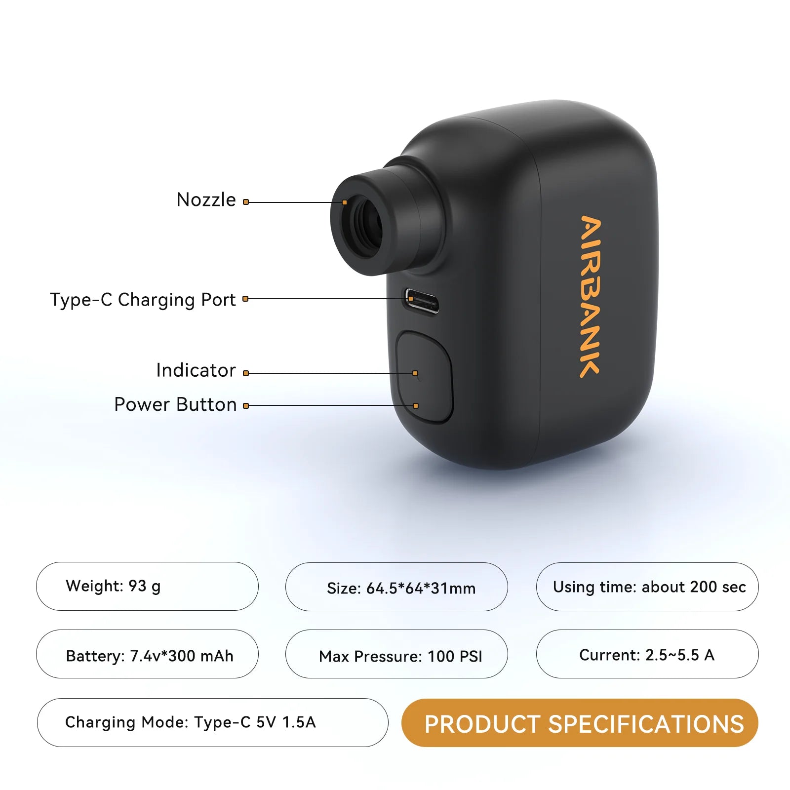 Airbank Pocket Mini Bike Pump - Specifications