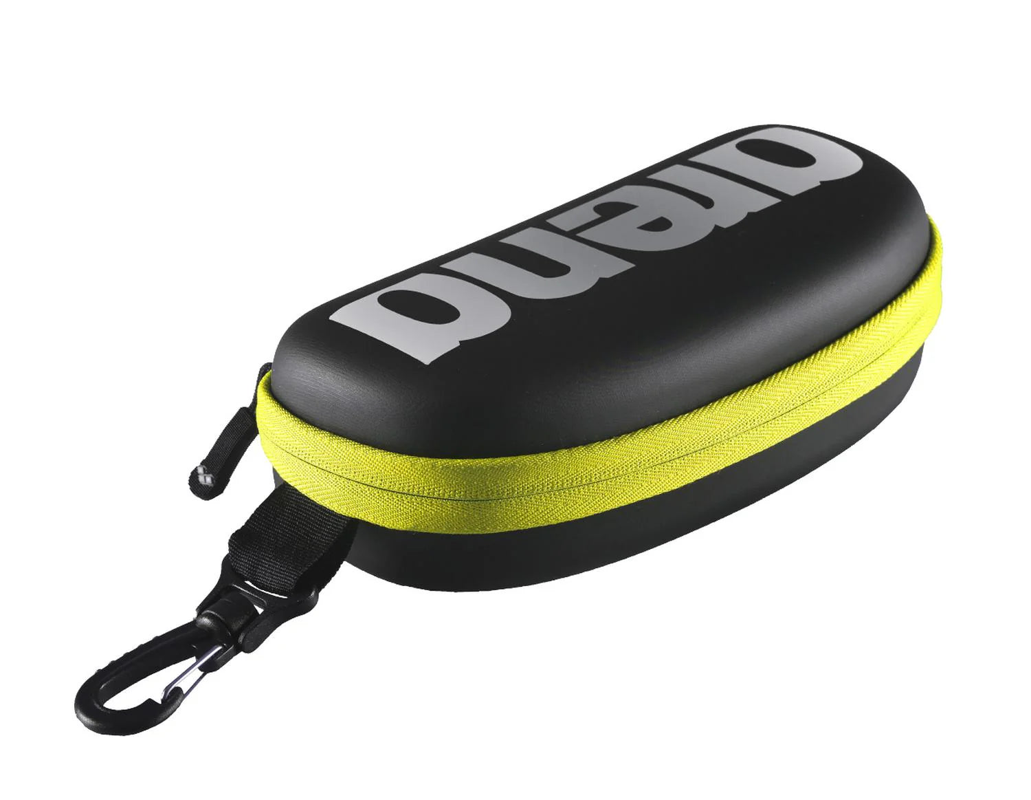 "Arena Goggle Case in Black and Yellow (Model 1E048-503) for protecting and storing swimming goggles, durable and stylish