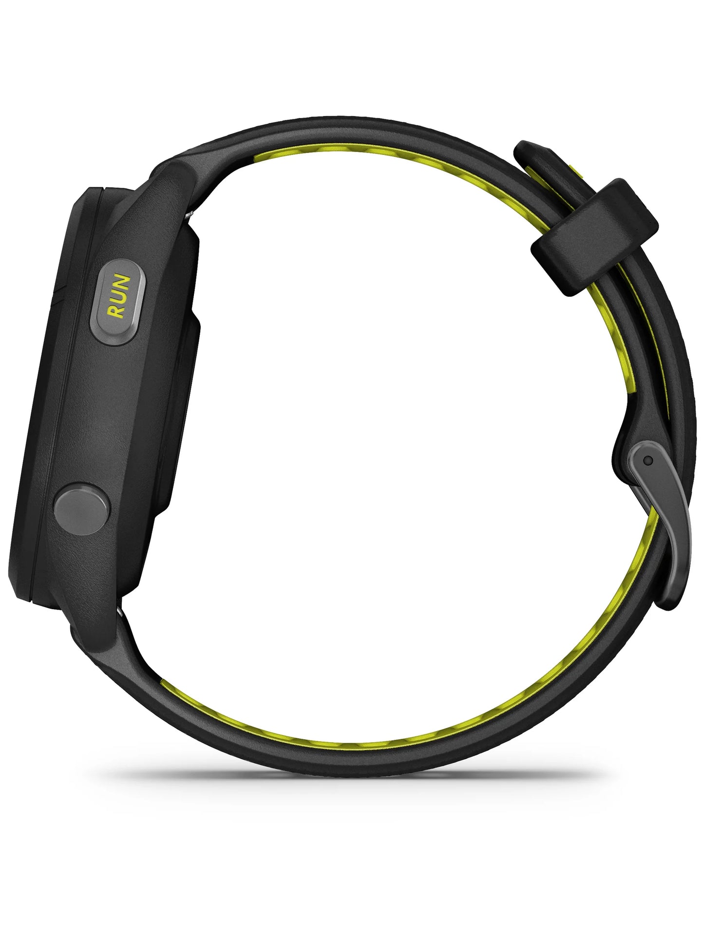 Forerunner_265S Black Bezel and Case with Black_Amp Yellow Silicone Band - Side