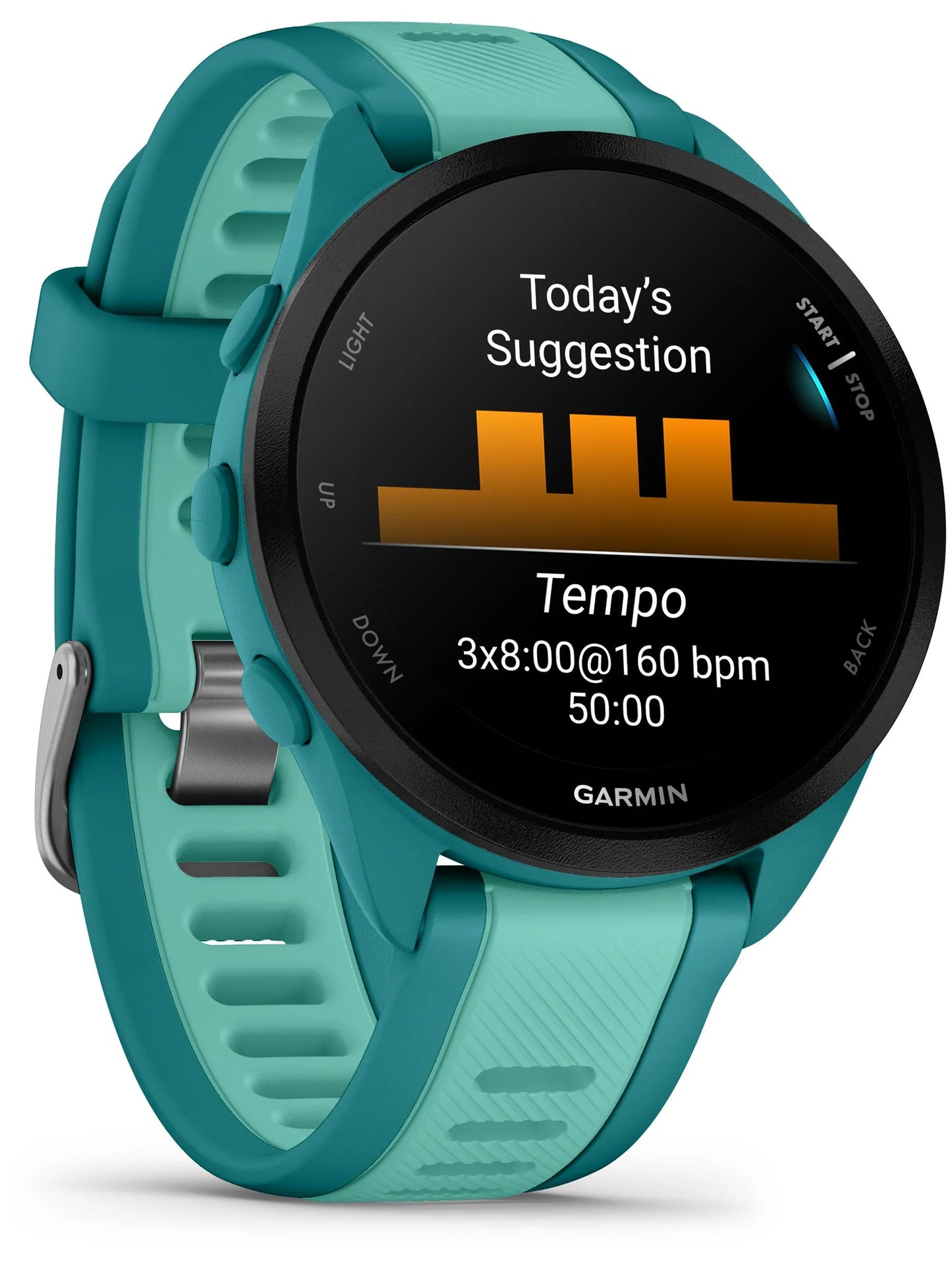 Garmin Forerunner 165 Music Turquoise_Aqua - Front turn left