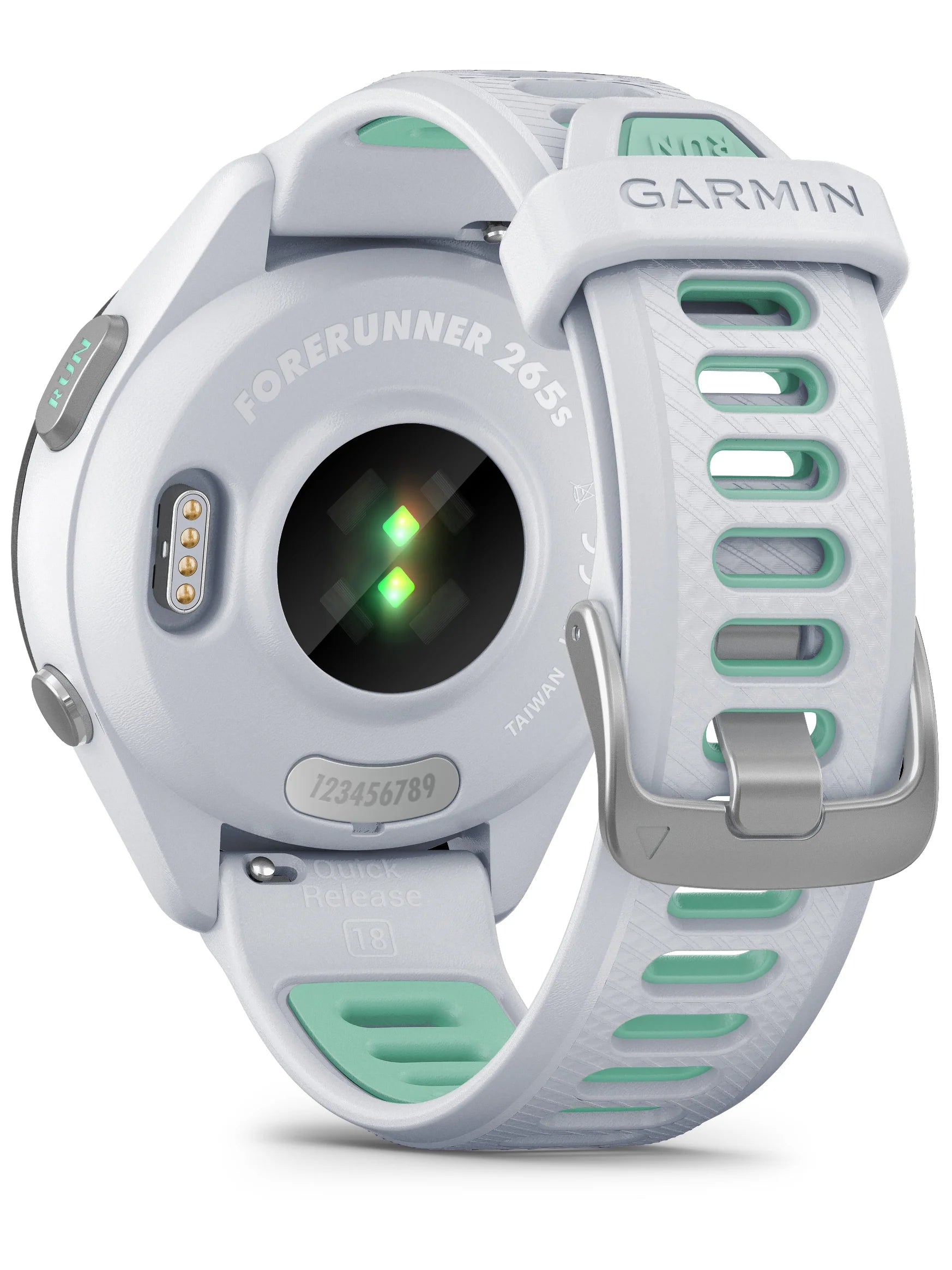 Garmin Forerunner 265S Black Bezel with Whitestone Case and Whitestone_Neo Tropic Silicone Band - Back turn left