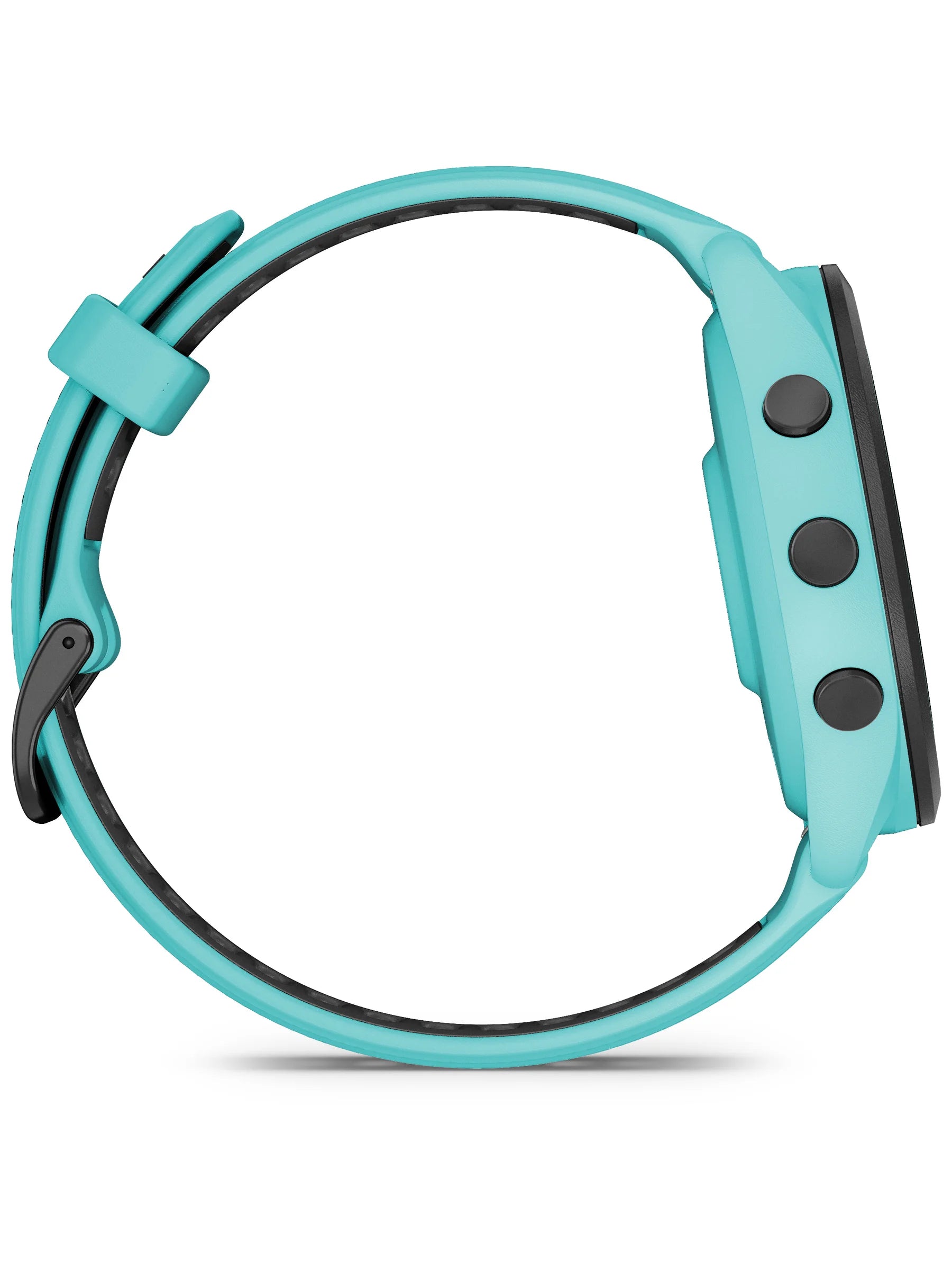 Garmin Forerunner 265 Black Bezel with Aqua Case and Aqua_Black Silicone Band - Side