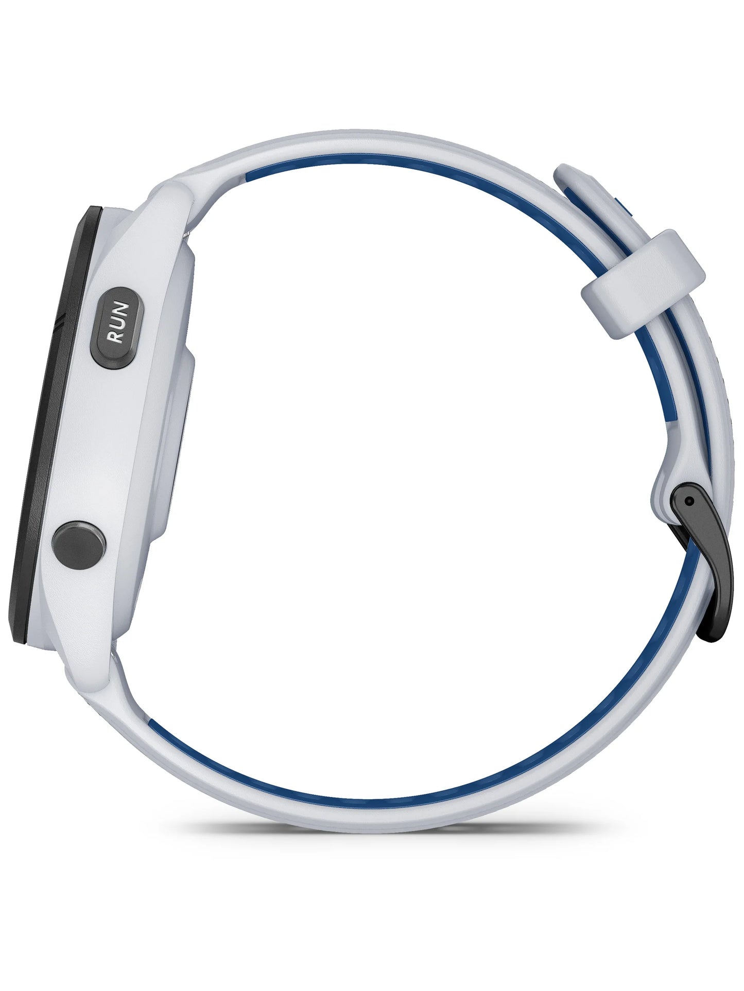 Garmin Forerunner 265 Black Bezel with Whitestone Case and Whitestone_Tidal Blue Silicone Band - Side