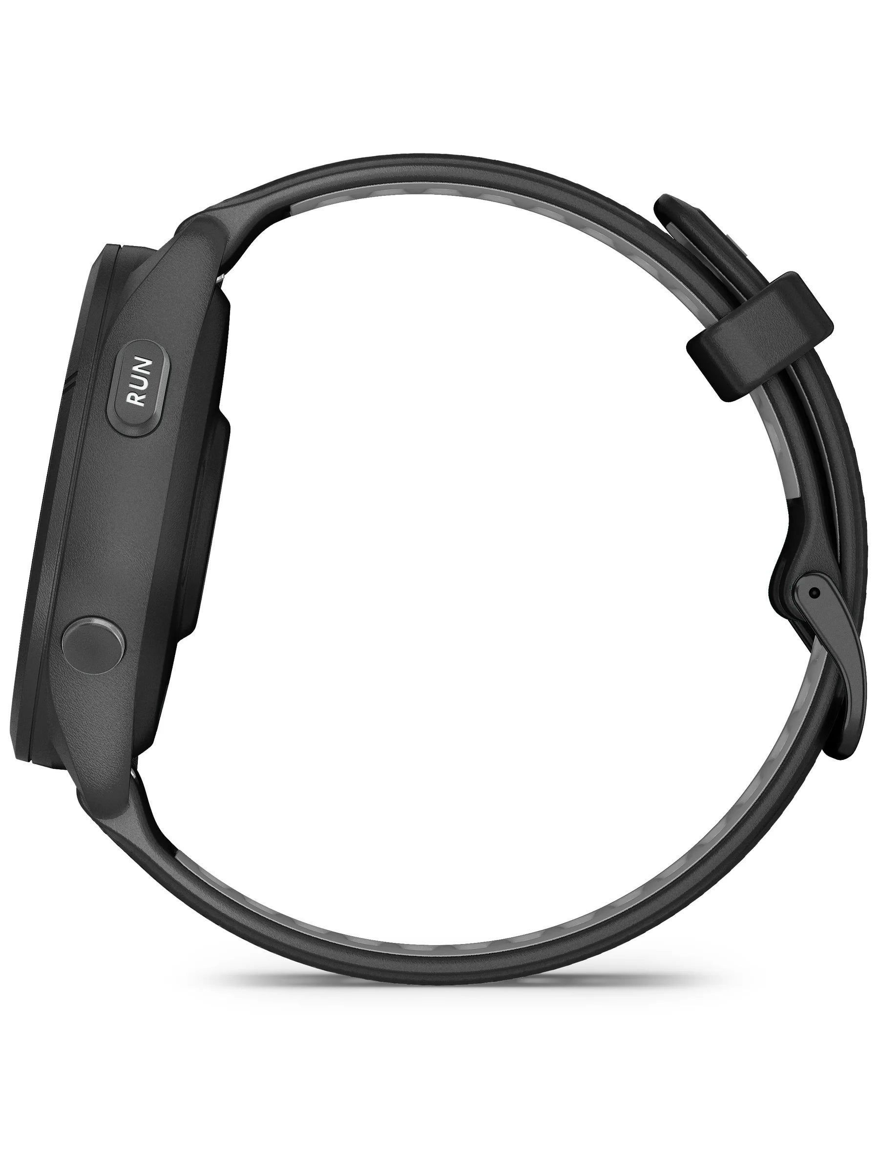 Garmin Forerunner 265 Black Bezeland Case with Black_Powder Gray Silicone Band - Side
