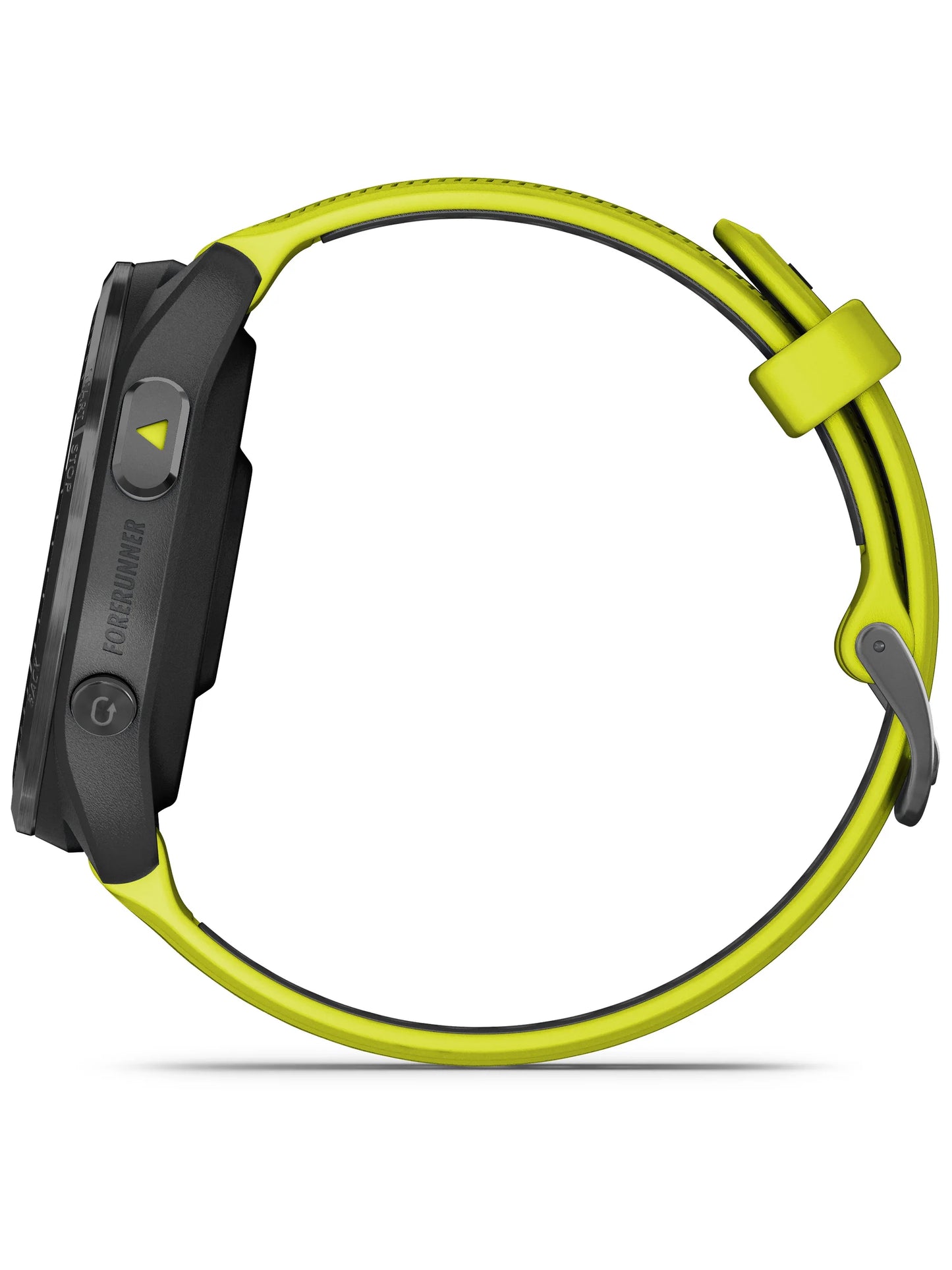 Garmin Forerunner 965 Carbon Gray DLC Titanium Bezel with Black Case and Amp Yellow_Black Silicone Band - Side 2