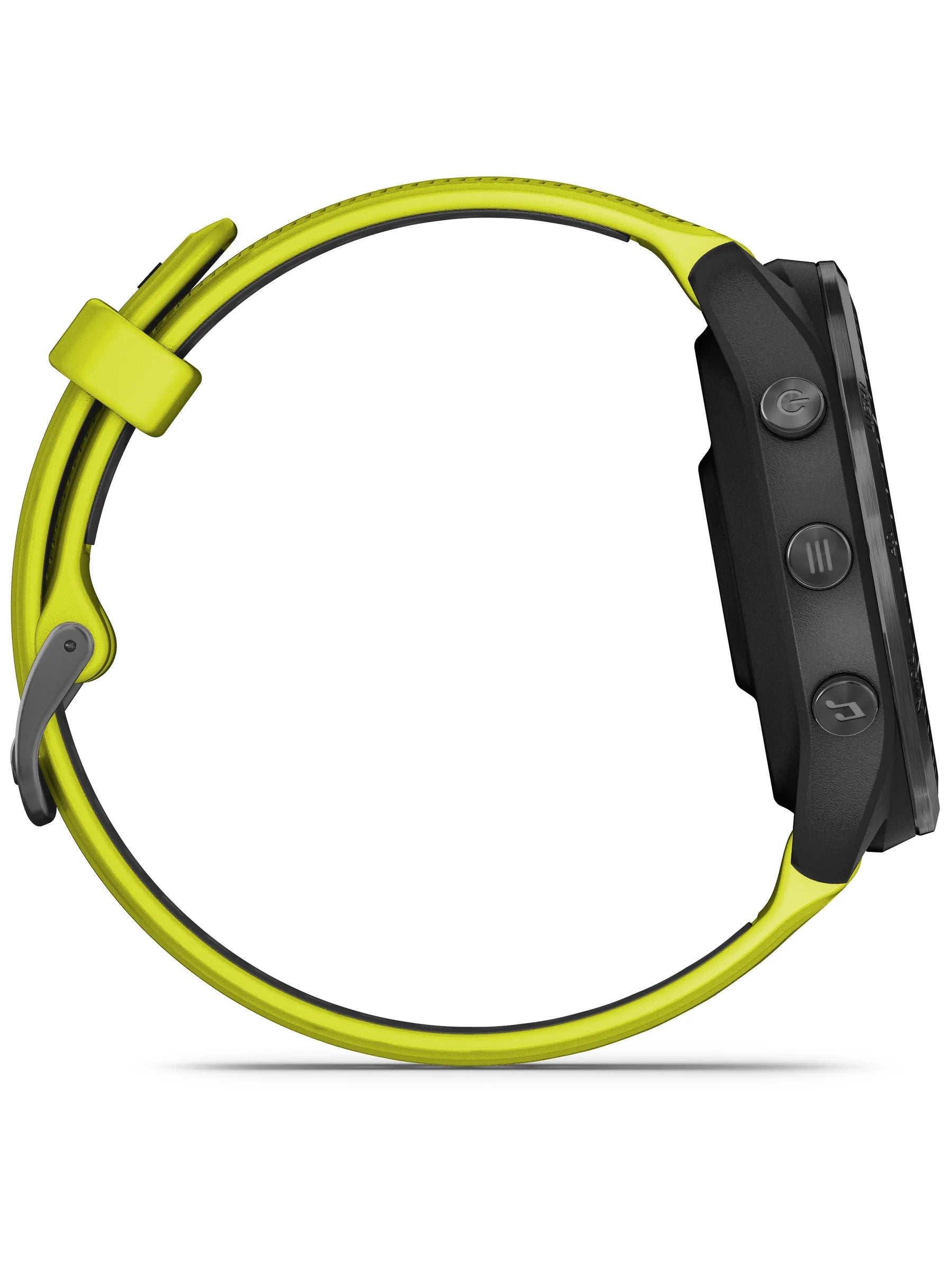 Garmin Forerunner 965 Carbon Gray DLC Titanium Bezel with Black Case and Amp Yellow_Black Silicone Band - Side 2