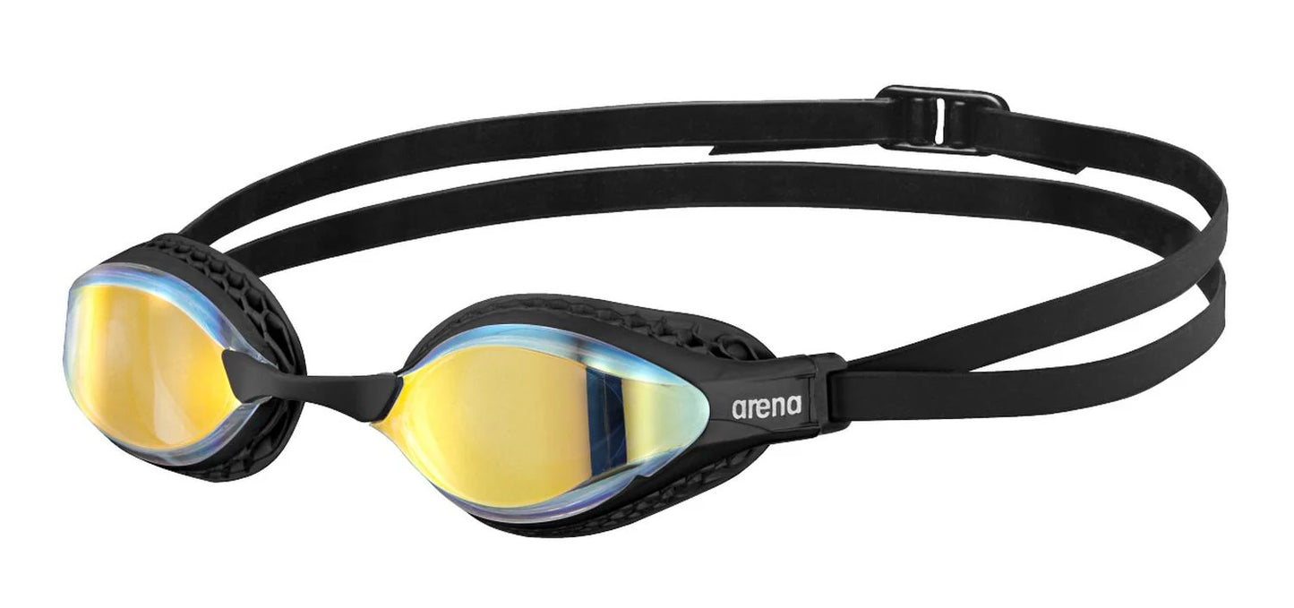 Black Arena Air-Speed Mirror Goggles (Model 003151-200-001) for competitive swimming, offering high visibility and performance