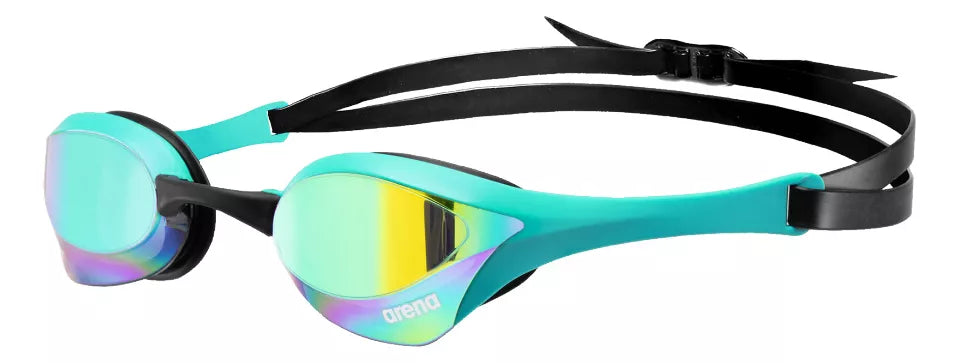 Arena Cobra Ultra Swipe Mirror Goggles in Emerald (Model 002507-130-001) for competitive swimming, featuring advanced anti-fog technology and superior clarity