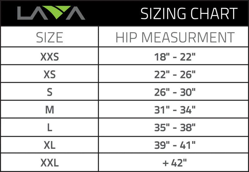 XTerra Lava Shorts- Size guide