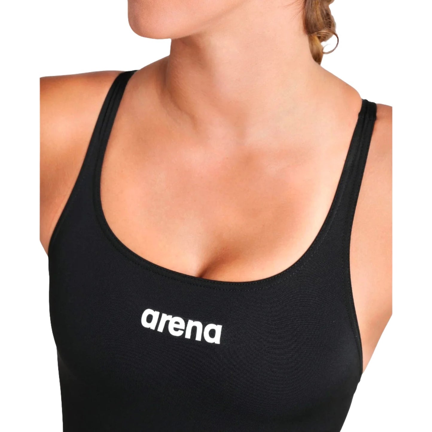 Arena Women Swimsuit Team Swim Pro Solid - Black - Front Breast Closeup