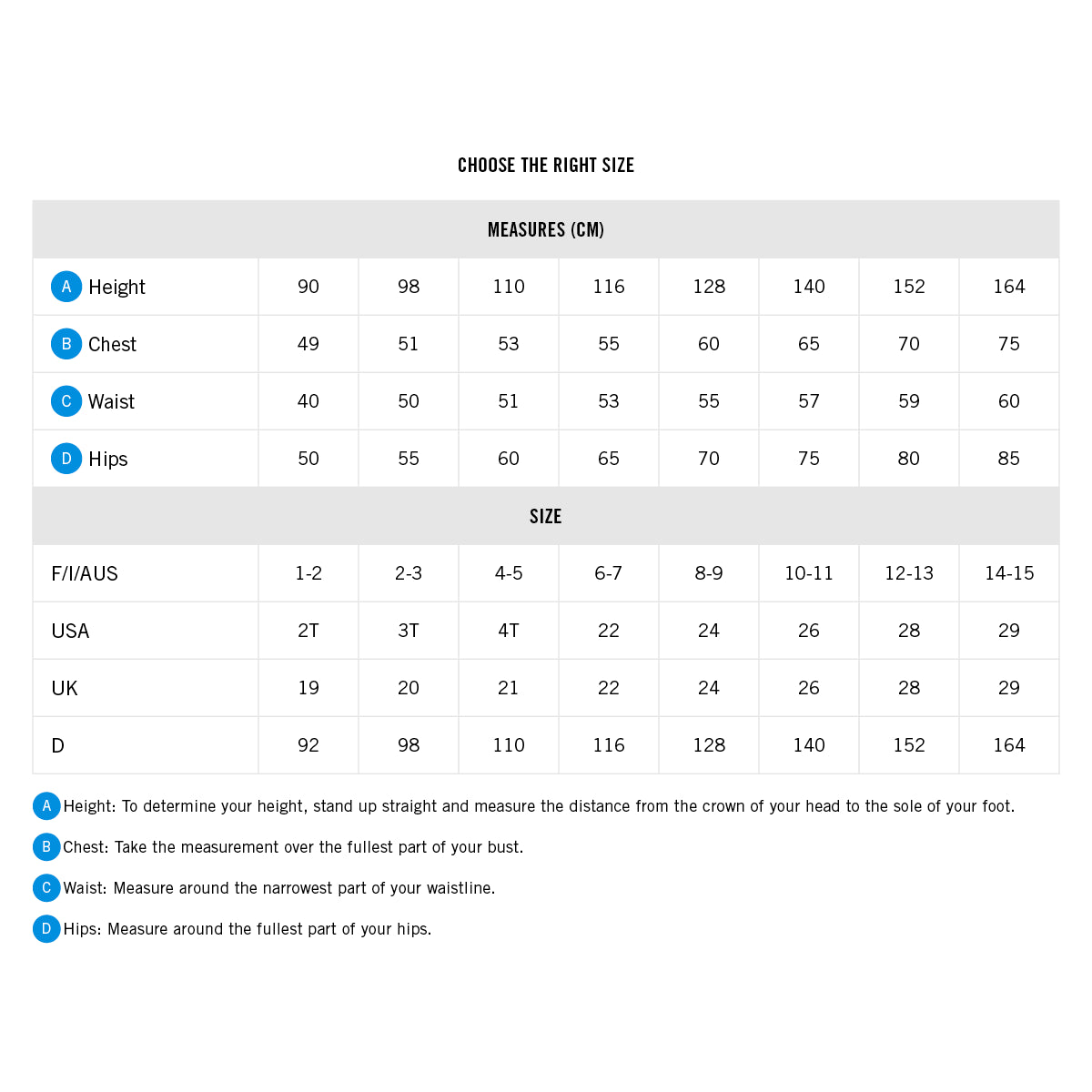 Arena Girl Swimsuit Size Chart