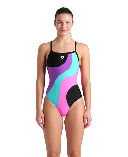 Arena Women Swimsuit Multi Slices Lightdrop Back - Black-Violet-Water-Shocking Pink - Front