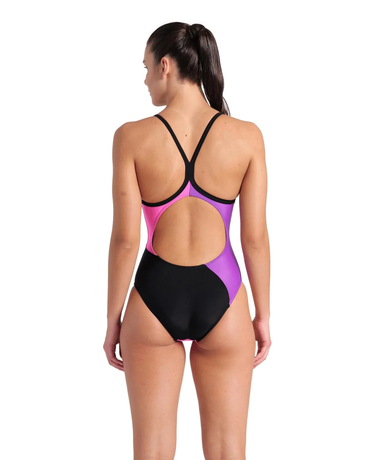 Arena Women Swimsuit Multi Slices Lightdrop Back - Black-Violet-Water-Shocking Pink - Back