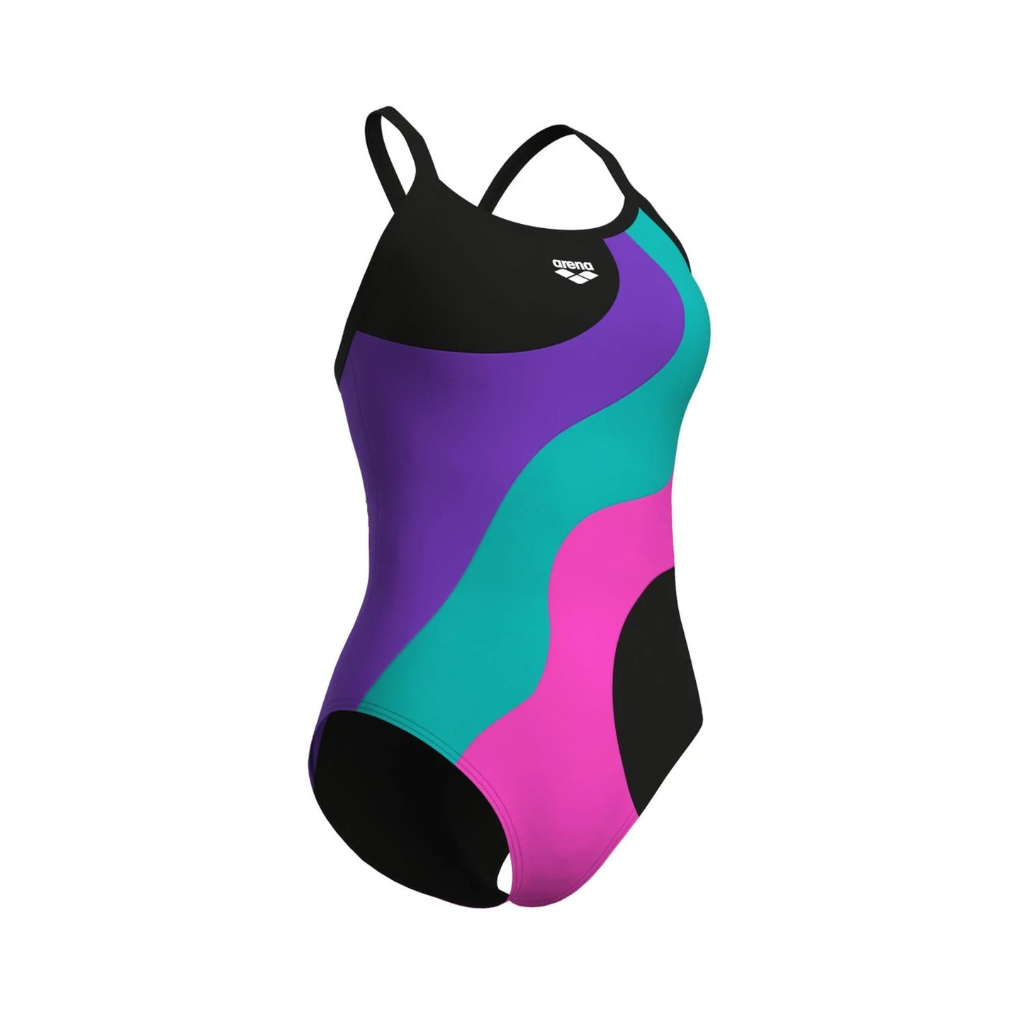 Arena Women Swimsuit Multi Slices Lightdrop Back - Black-Violet-Water-Shocking Pink - Only Product - Front turn Left