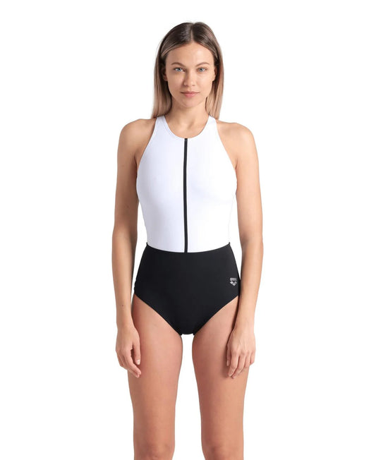 Arena Women Swimsuit Silvia cross back - Black-White-Black - Front