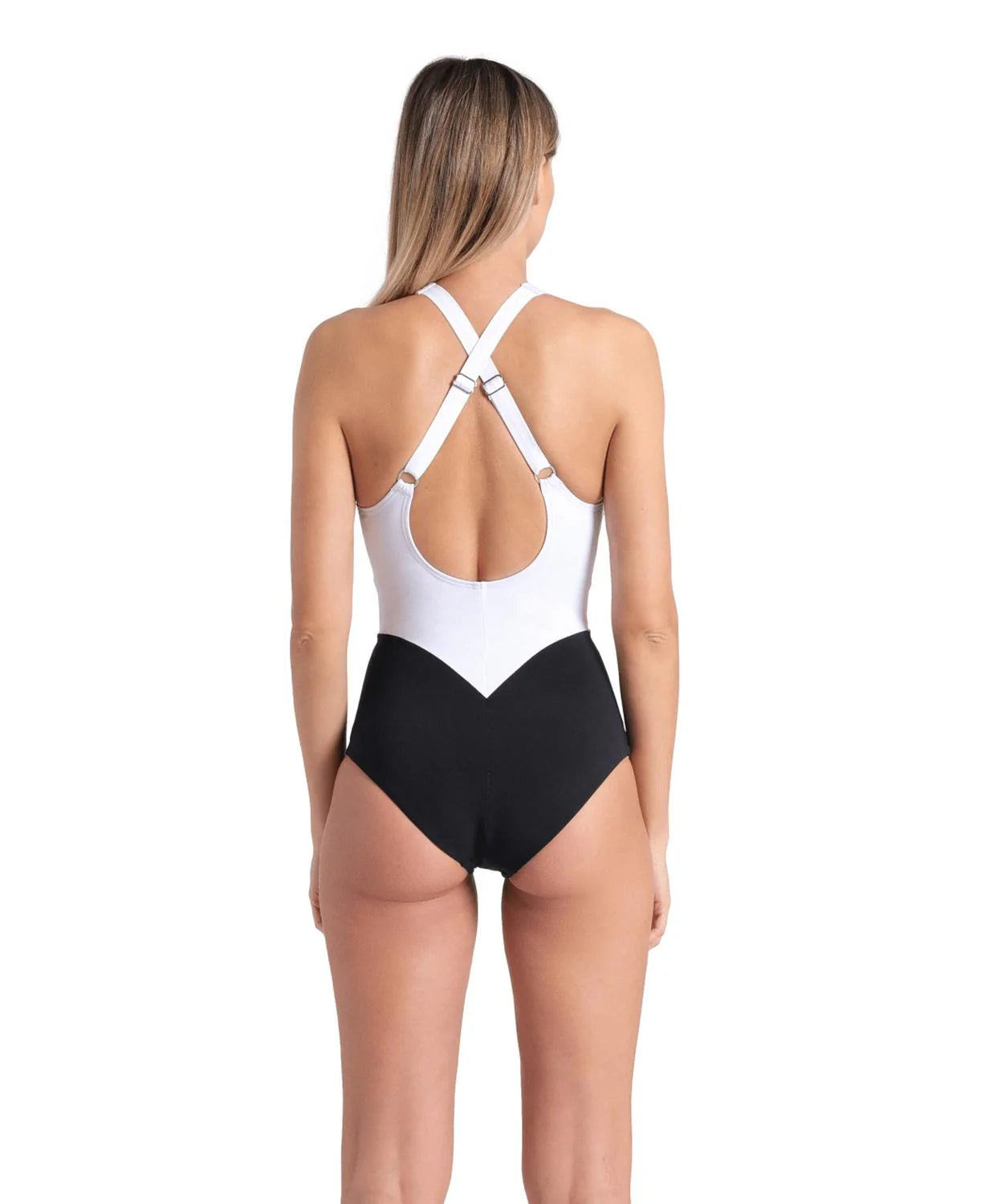 Arena Women Swimsuit Silvia cross back - Black-White-Black - Back