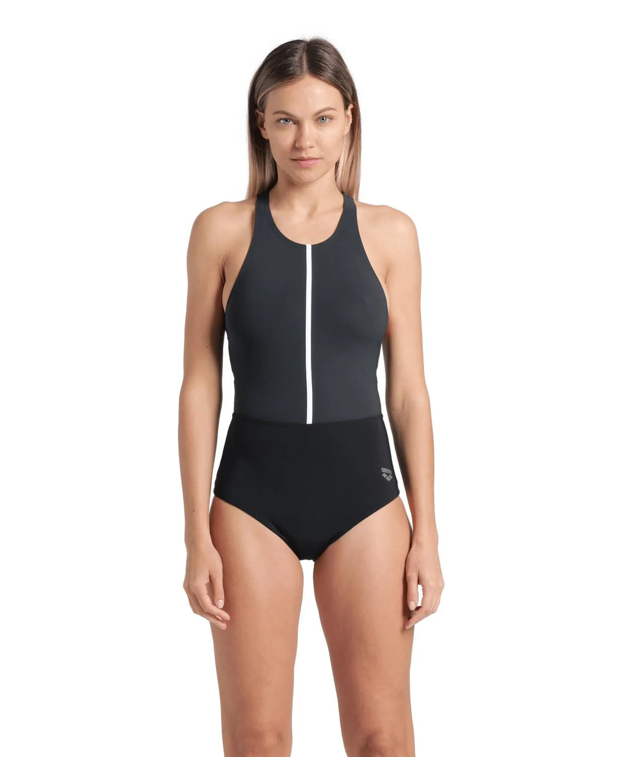 Arena Women Swimsuit Shapewear Silvia Cross Back - Black-Night Grey-White - Front