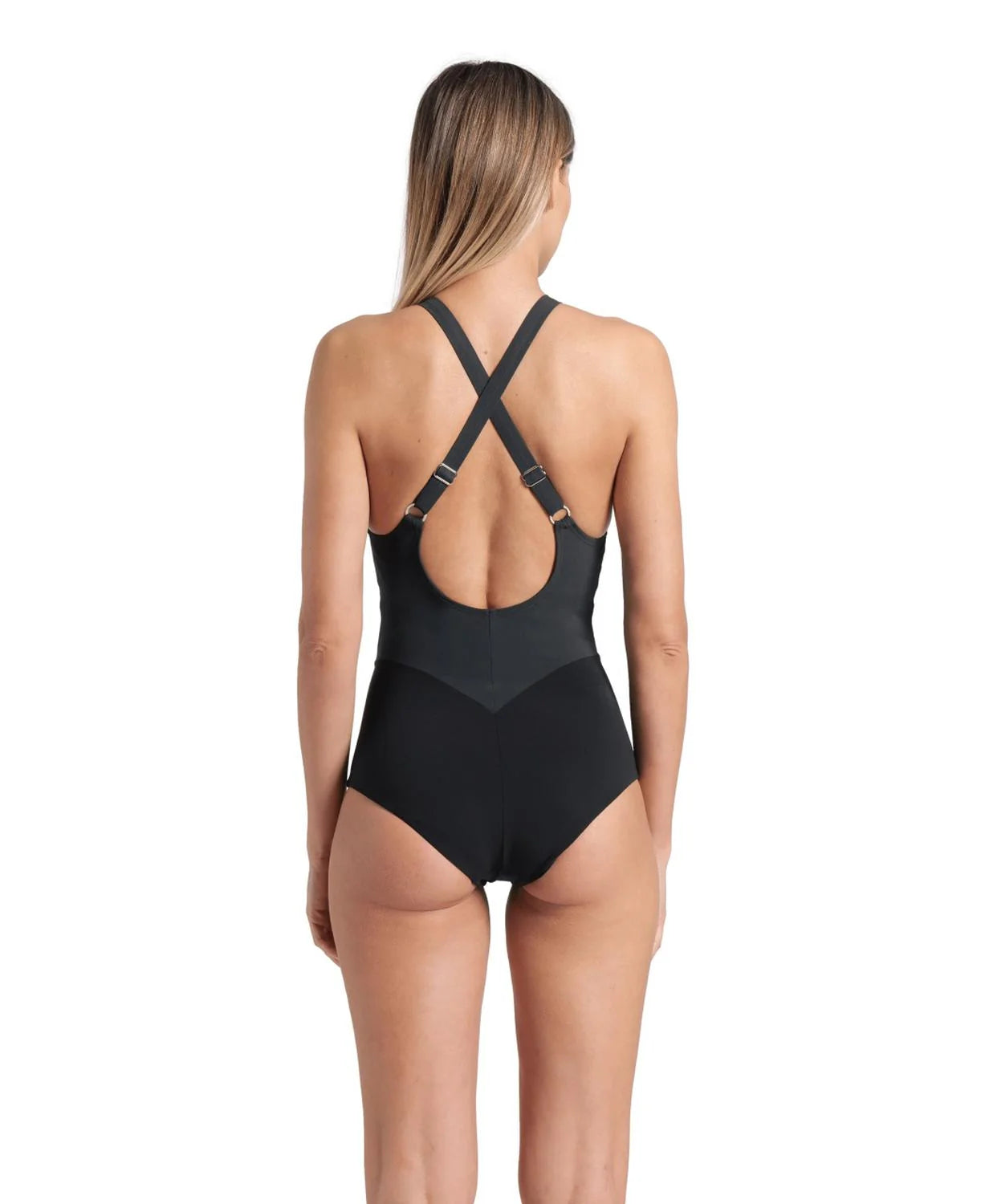 Arena Women Swimsuit Shapewear Silvia Cross Back - Black-Night Grey-White - Back